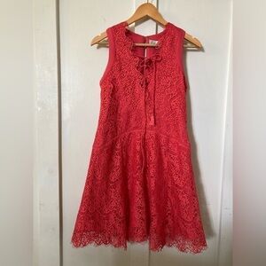 ADELYN Rae fit and flare sleeveless coral pink lace lined tie front dress Small